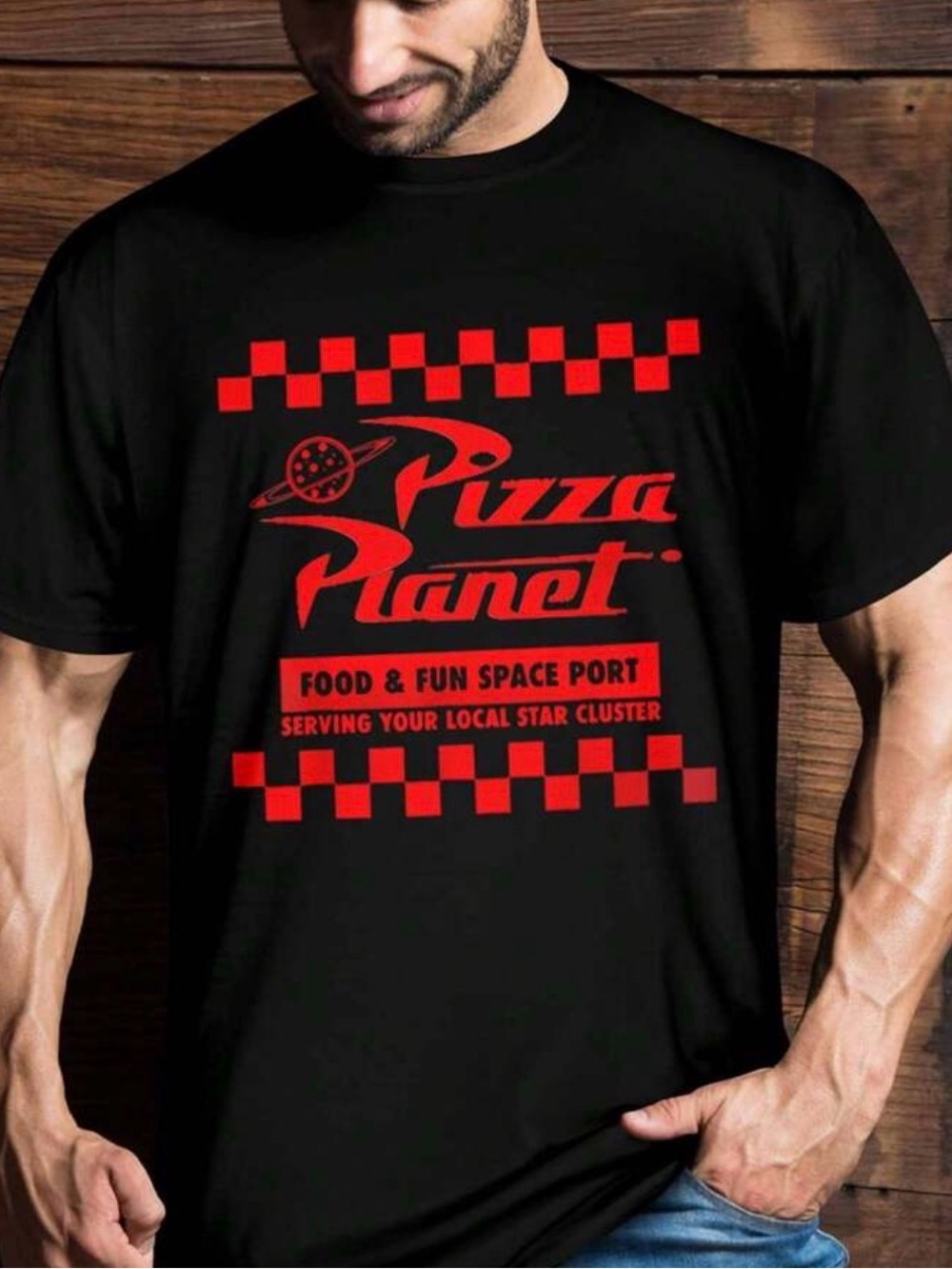 Toy Story pizza planet Men’s Black Graphic T-Shirt 3XL